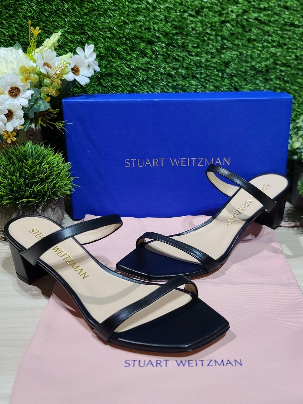 Stuart Weitzman Aleena 50 Block Slide Black 11 B NEW